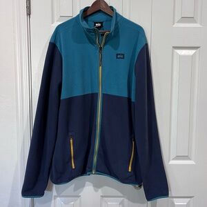 REI Co-Op Fleece Jacket Mens Teal Navy ColorBlock Zip Up Size XL Tall